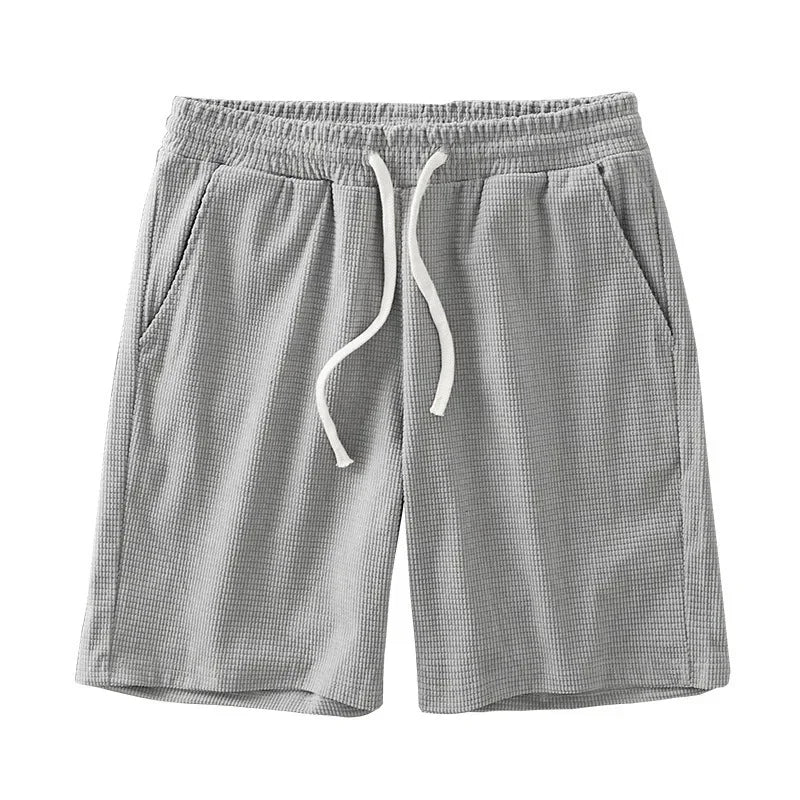 Men's Solid Color Waffle Shorts – Casual Mid-Waist Summer Shorts