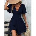 Woman Summer V-Neck Ruffled Sleeve Solid Color Dress Woman Clothing Tops Skirts Y2k Clothes