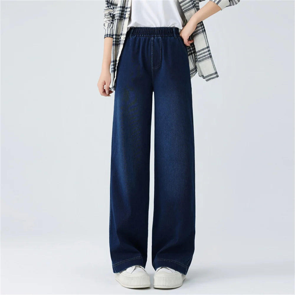 Wide Leg Jeans Woman High Waist Pull On Baggy