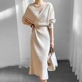 New Autumn/Winter Fashion Long Sleeve V-neck Knitted Solid Color Slim Fit Dress For Women,5 Colors
