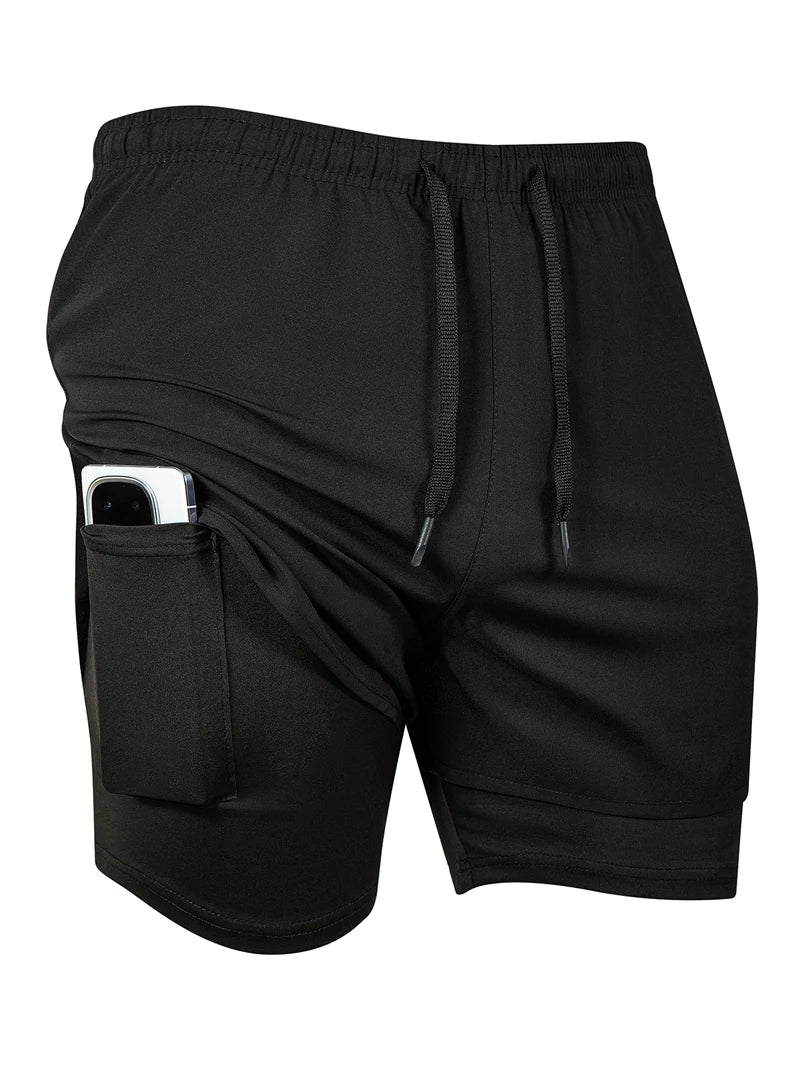 Men's 2 in 1 Running Workout Short with Phone Pocket Towel Loop Gym Athletic Quick Dry Stretchy Performance Shorts Activewear