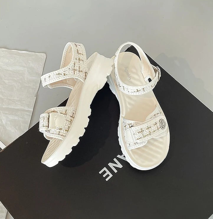 Sandals For Women Outdoor Platform Open Toe Leather White Woman Shoes On Sale Luxury 2025 Summer Pvc Offer Premium Offers