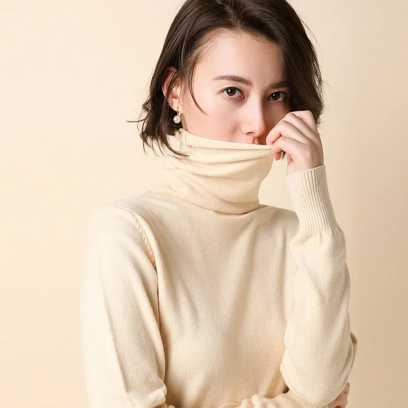 Turtleneck Women Sweater Warm Winter Solid Korean Stretch Slim Lady Jumpers Cashmere Black Sweater Pullover Femme Basic Knitwear