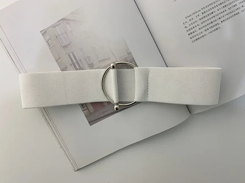 Women Elastic Band Wide Belts Simple Down Coat Waist Belt Female Buckle Black Strap Dress Decoration Accessories Leather Belt