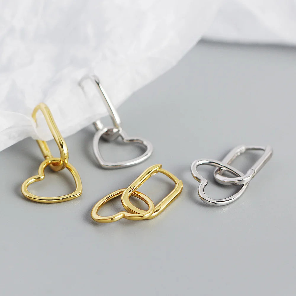 F.I.N.S Minimalist Real S925 Sterling Silver Oval Heart-Shaped Drop Earrings Geometric Smooth Hoops Pendientes Plata 925 Jewelry