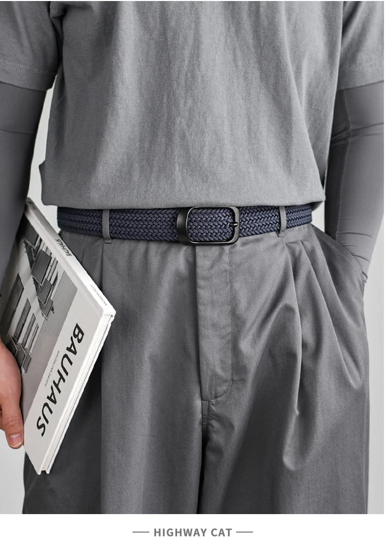 Weaving Belt Men's Fashionable Belt for Young Adults Casual Multifunctional Canvas Pants Belt with Elastic Golf Studs Fabric Lea