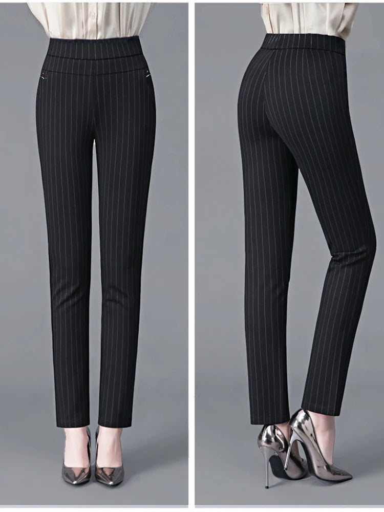 Casual Elegant Office Slimming Solid Color Fleecing Thick Thin Women's Pants Elastic Waist Tight Pencil Pants