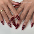 24pcs Burgundy Valentine's Day Fake Nails Bow Dot Diamond Design False Nails Art Removable Waterproof Artificial Press on Nail