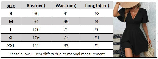 Woman Summer V-Neck Ruffled Sleeve Solid Color Dress Woman Clothing Tops Skirts Y2k Clothes