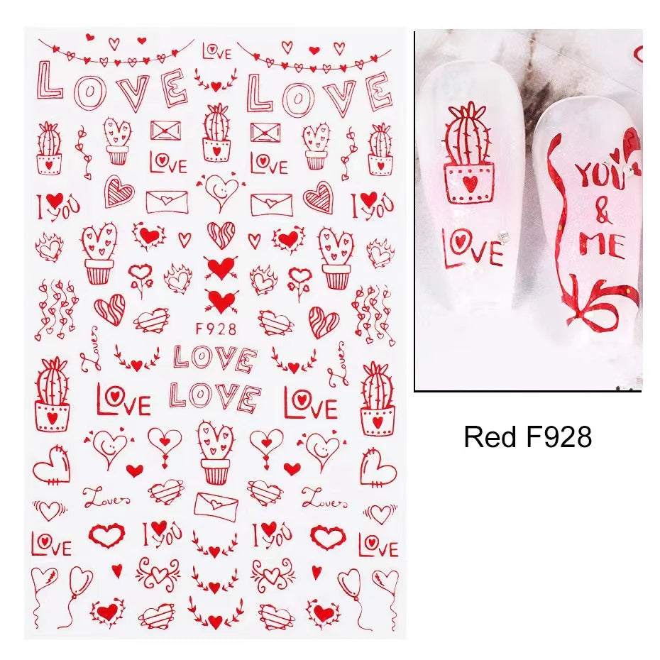 1PCS Valentine's Day Nail Stickers Cartoon Love Nail Supplies Nail Decals for Ladies Nail Art Decoration