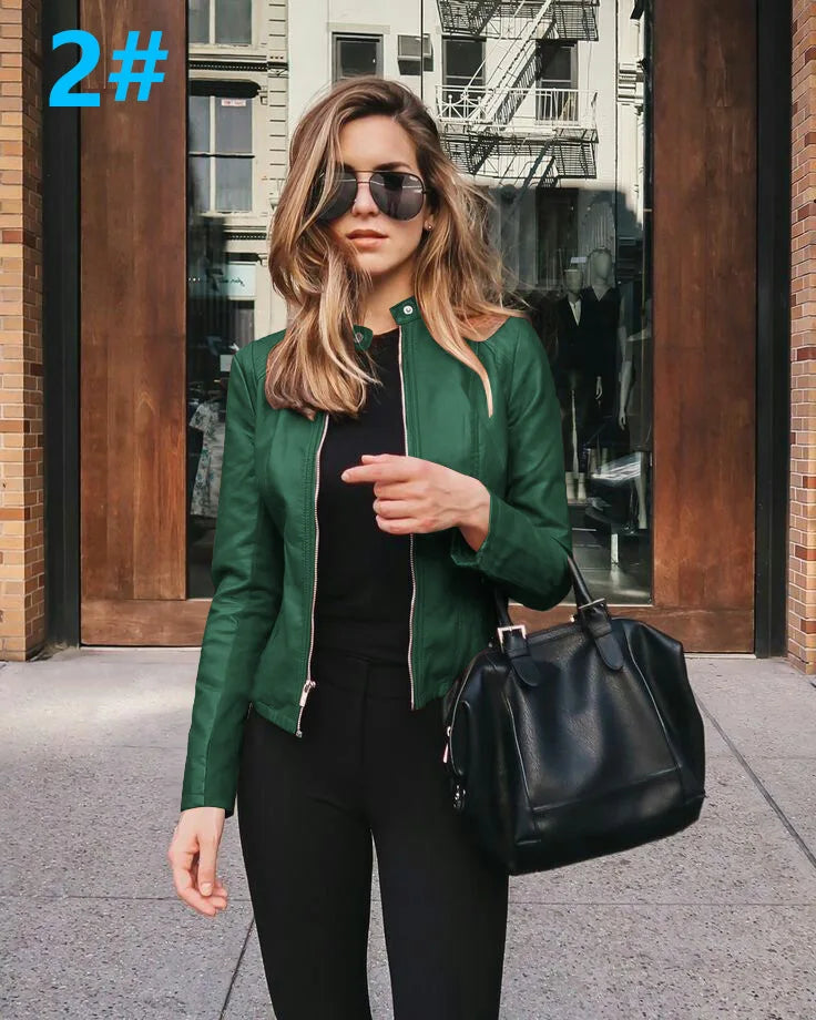 Female Jackets Office Lady Casual Coats Autumn Fashion Short Thin Women Flight Jacket Pu Leather Outwear Zipper Outfit 2024