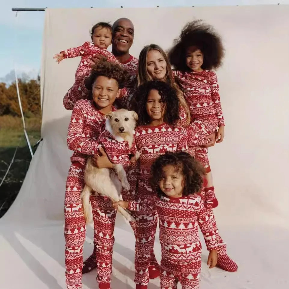 Family Matching Outfits Christmas Pajamas Sets Classic Elk Red Print Adult Dad Mother Daughter Sleepwear Baby Boys Girls Clothes