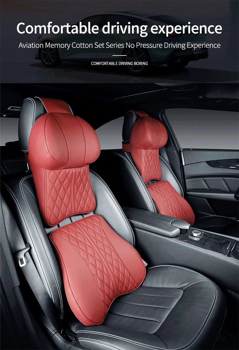 Car Leather Headrest Lumbar Support Memory Foam Car Rest Neck Pillow Back Cushion Seat Waist Supports Car Interior Accessories