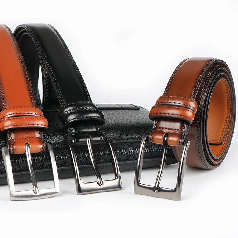 Men's genuine leather belt 1 2/6", a fashionable, simple, and durable belt gift suitable for various occasions