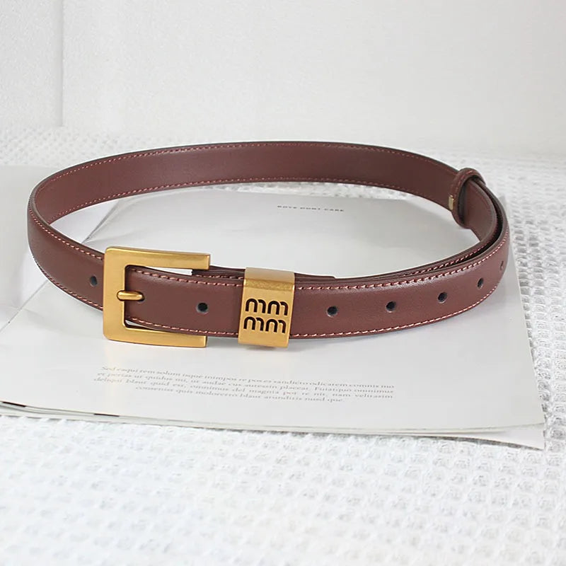Belts Women Luxury Designer Cow Split Leather Metal Golden Buckle Letter M Belt Ladies Jeans Dress Accessories Waistband