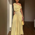 Female Clothing Women's Dress 2025 New Elegant Slant Neck Off-Shoulder Waist Long Solid Color Dresses Elegant Party Dresses 2025