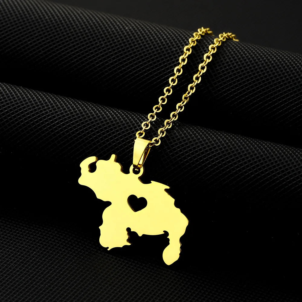 New Venezuela Map Heart Map Design Charm Pendant Necklace For Women Men Venezuelan Fine Charm Clavicle Chain Jewelry Accessories