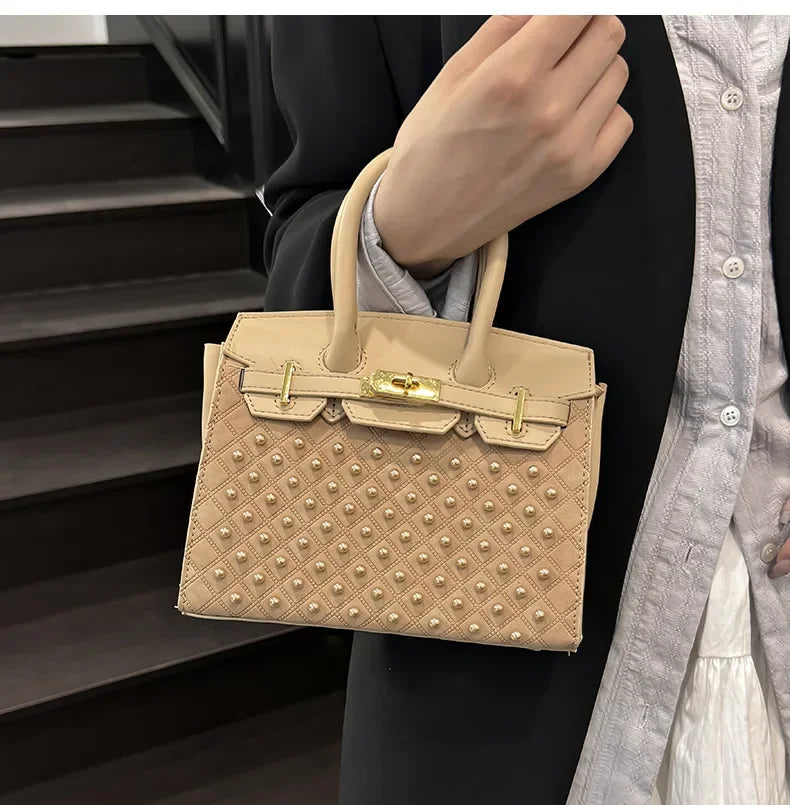 Mini Kelly-Inspired Bag - Women's Heavy Rivet Street Style Handheld Shoulder Crossbody Stylish Versatile