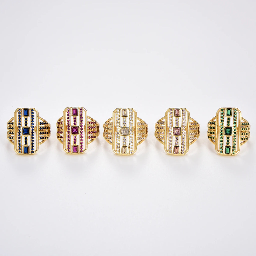 Ring for Women Men Vintage Brass Jewelry Paved Zircon Fashion Design Noble High Quality Synthetic-Gems Open Rings Wholesale
