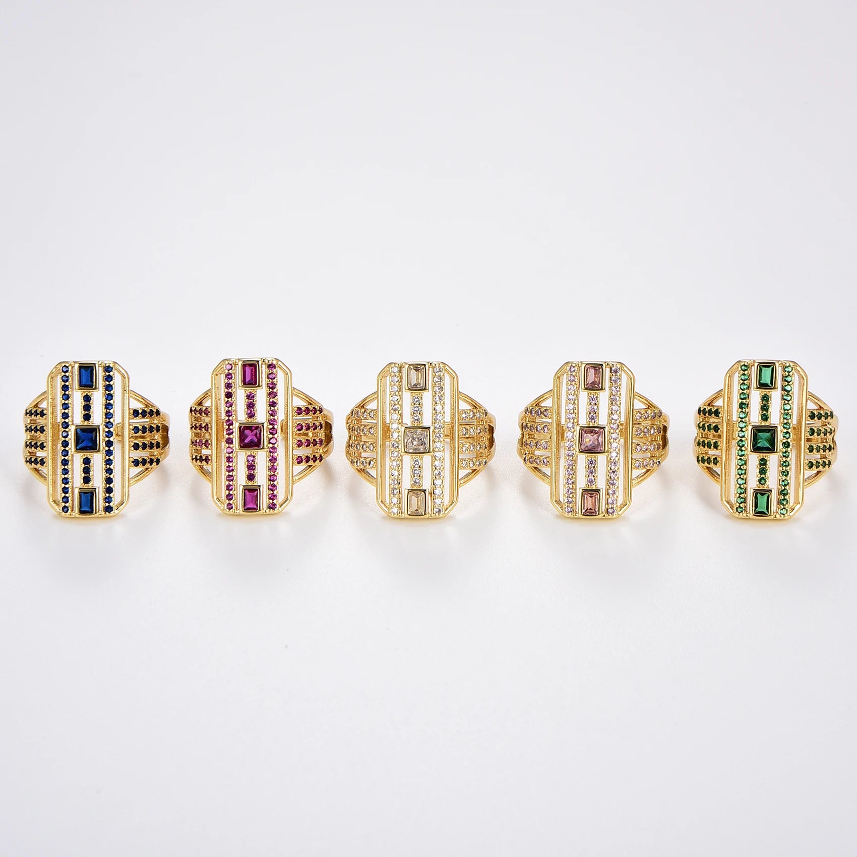 Ring for Women Men Vintage Brass Jewelry Paved Zircon Fashion Design Noble High Quality Synthetic-Gems Open Rings Wholesale