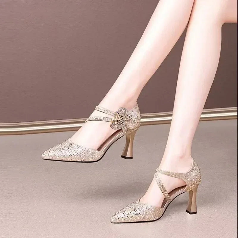 Women Sandals 2025 New Fashion Luxury Shoes Korean Style Casual Hollow Shoes for Women Trendy Pointed Toe High Heels Sandals