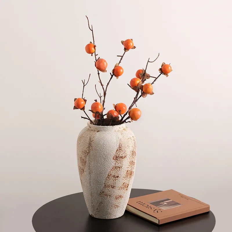 Ceramic Vase Mottled Antique Pottery Jar Wabi Sabi Style Decoration Foyer TV Cabinet Flower Arrangement Ceramic Large Vase Decor