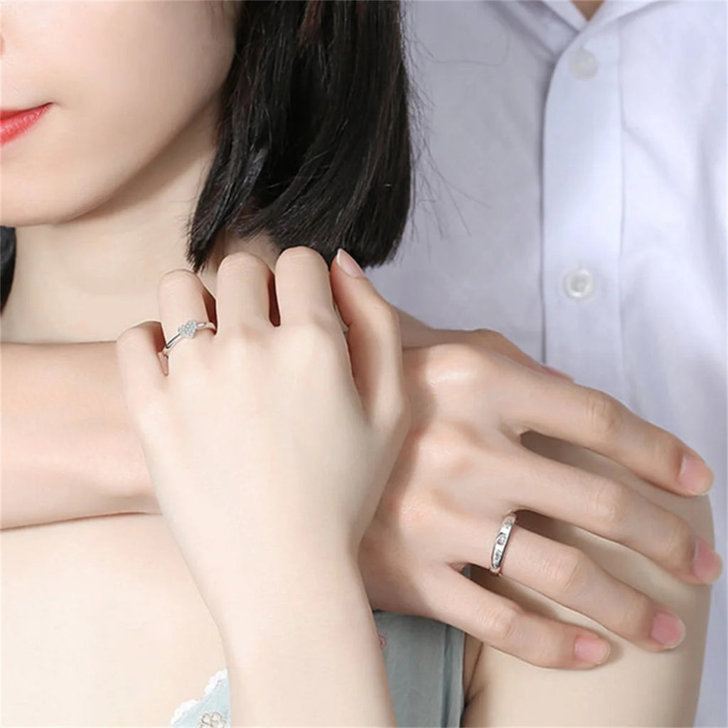 2Pcs/set Silver Plated Crown Square Couple Rings For Women Men Punk Forever Endless Love Wedding Ring Valentine's Day Jewelry