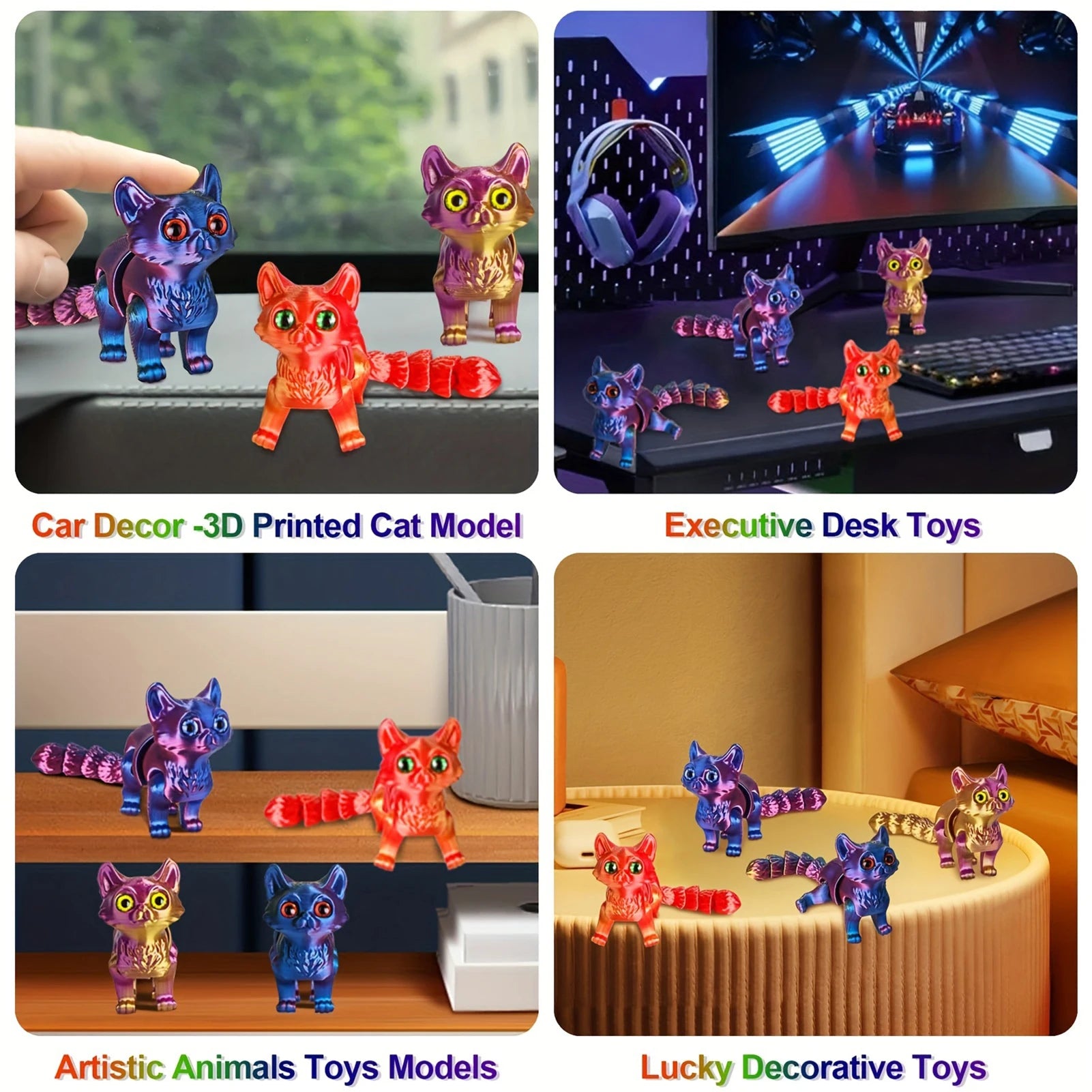 3D printed cats, 3D animals for stress relief, desktop decorations suitable for office workers, and small ornaments for adults