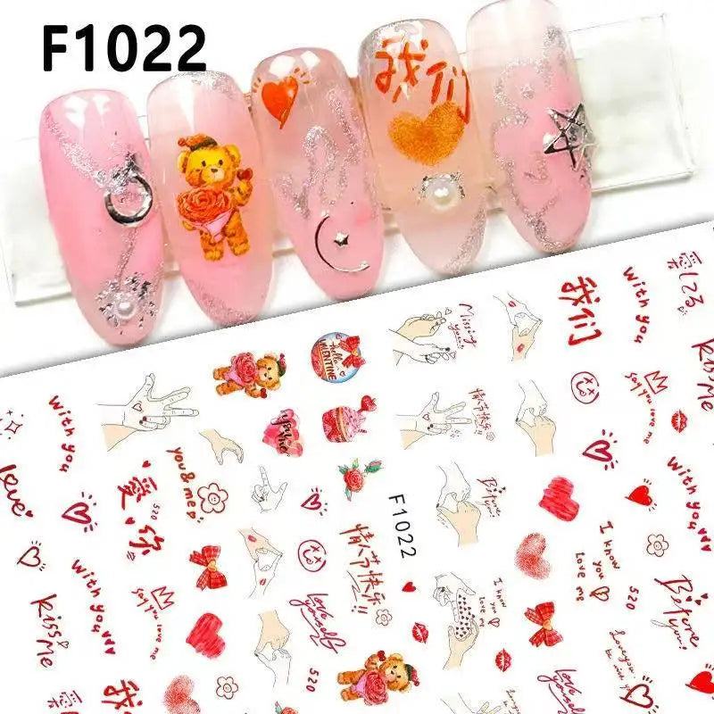 1PCS Valentine's Day Nail Stickers Cartoon Love Nail Supplies Nail Decals for Ladies Nail Art Decoration