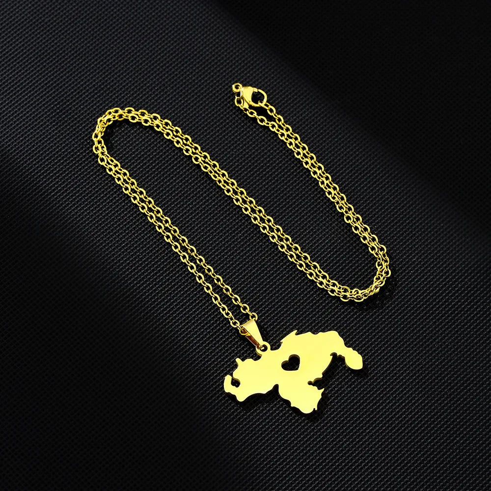 New Venezuela Map Heart Map Design Charm Pendant Necklace For Women Men Venezuelan Fine Charm Clavicle Chain Jewelry Accessories
