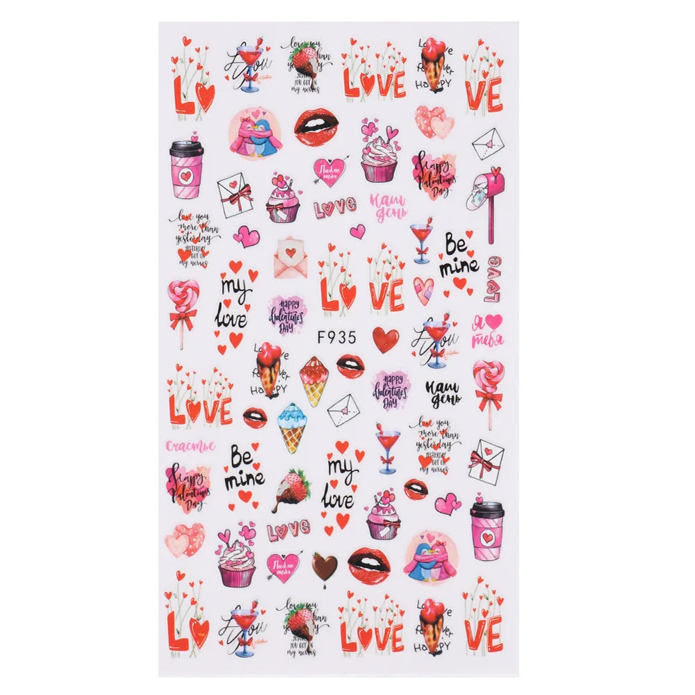 1PCS New Black White Love Heart English Alphabet Nail Art Sticker Nail Decoration Decal DIY Valentine's Day 3D Adhesive Stickers