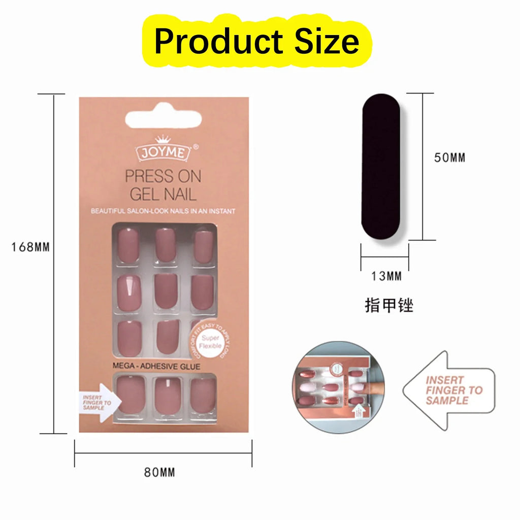 24pc nails Art Fake Nail Tips False Press on Coffin with Glue Stick Designs Clear Display Short Set Full Cover Artificial Square