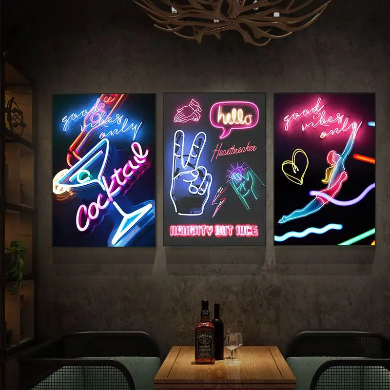 Bar decoration painting Cyberpunk Internet cafe wall LED light hanging painting E-sports room KTV atmosphere Neon light mural