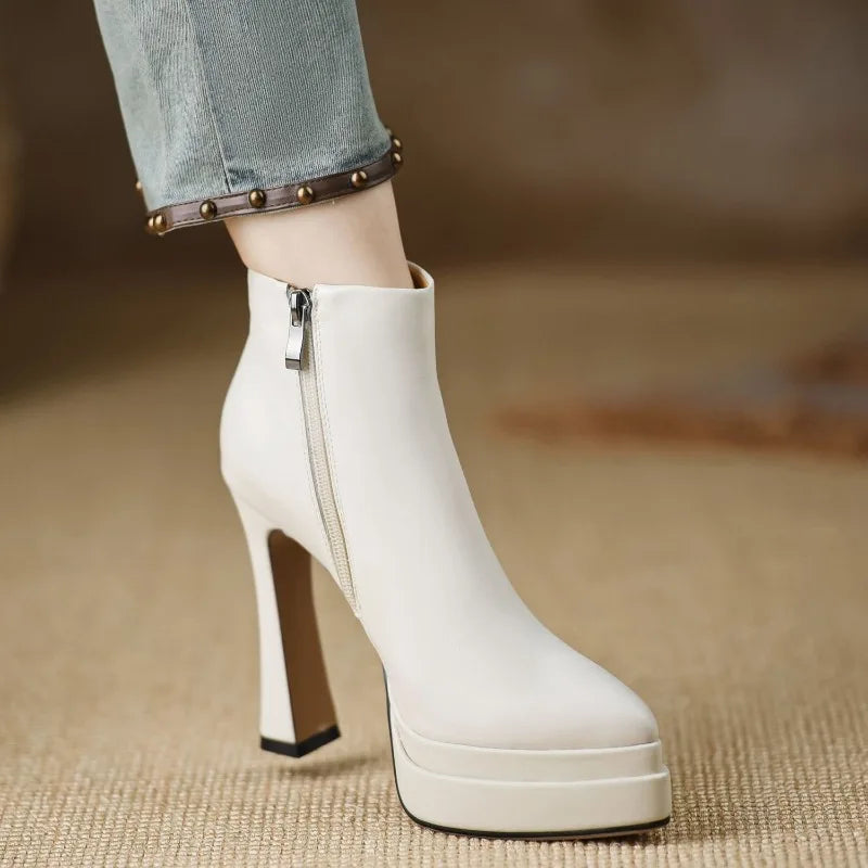 2025 New Ultra-high Heel Stretch Boots for Women Autumn Winter New Style Pointed-toe Thick-soled Waterproof Platform Ankle Boots