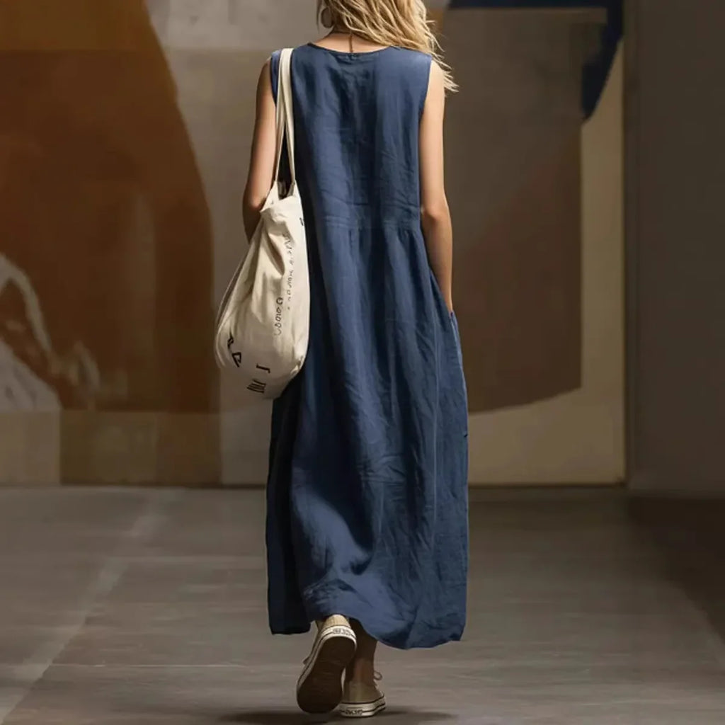 Draped Long Dresses For Women Retro Sleeveless Maxi Dress Woman Summer Holiday Womens Dresses Street Female Dress Robes