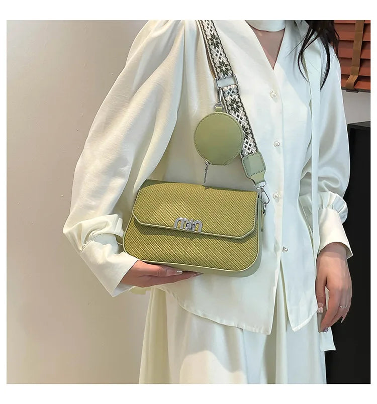 ‌2025 Korean-Style Wide Strap Bag - Crossbody/Shoulder/Handheld Multi-Way Purse, Trendy Small Handbag for Women