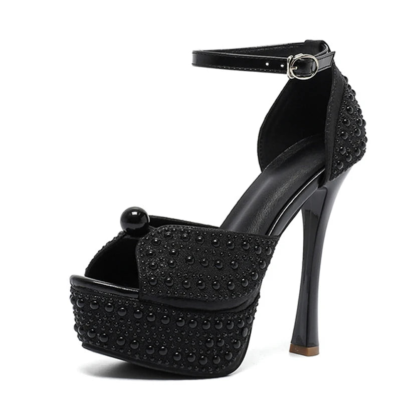 Liyke Sexy Black White High Heels Platform Sandals Women Summer Fashion Design Pearl Peep Toe Wedding Prom Shoe Zapatos De Mujer