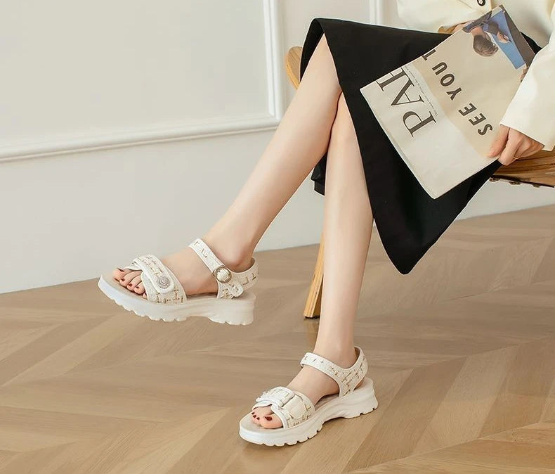 Sandals For Women Outdoor Platform Open Toe Leather White Woman Shoes On Sale Luxury 2025 Summer Pvc Offer Premium Offers