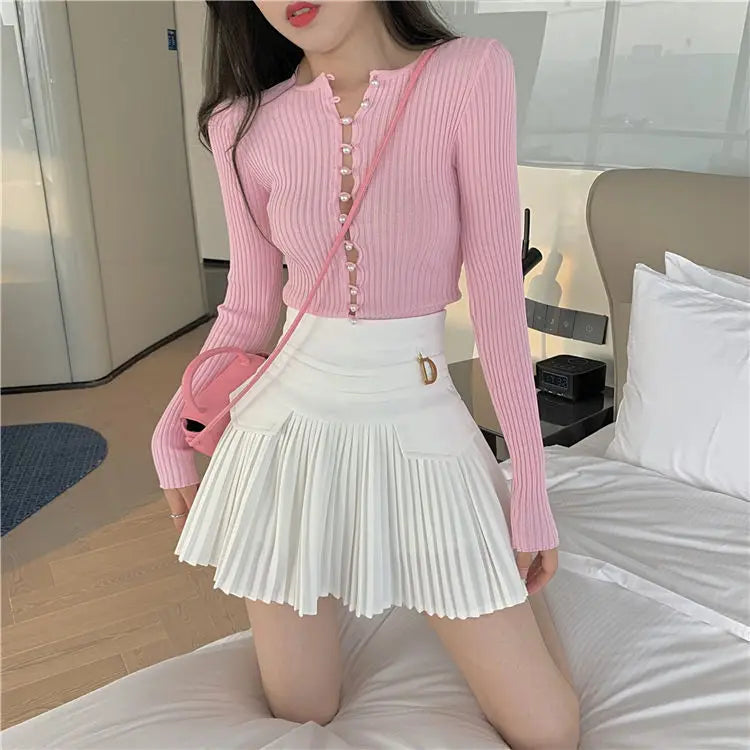 White Pleated Skirt Women  High Waist Skater Skirt Female Korean A-Line High Fashion Casual Short Skirt Women Bottoms
