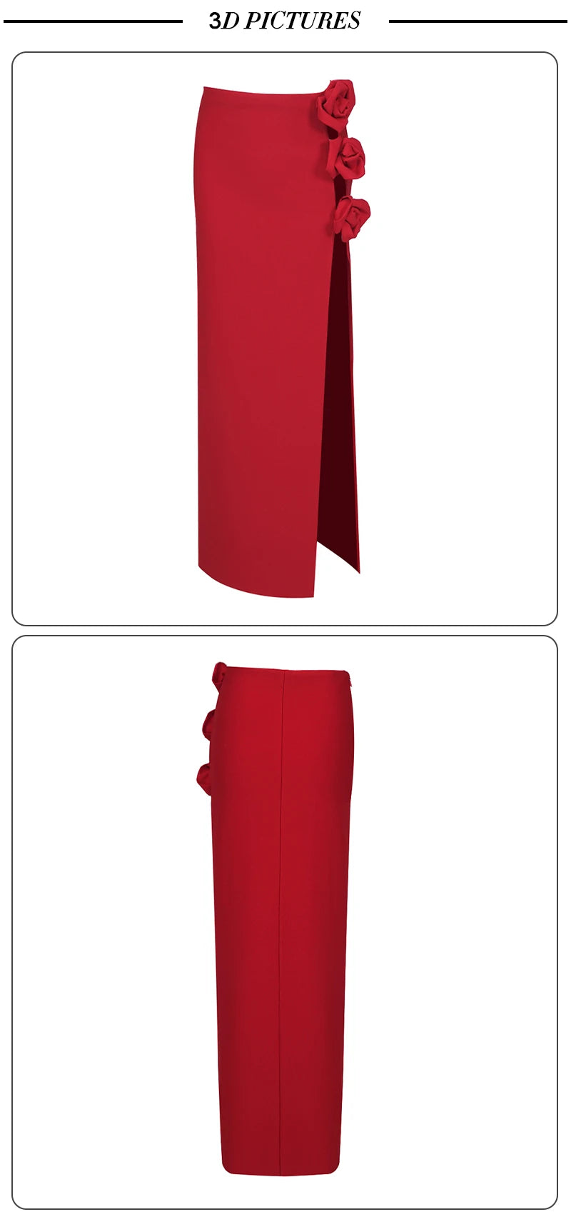 VC Skirts For Women Christmas Party Wear Pretty 3D Flowers Decoration Red Bandage High Split Sexy Long Skirt