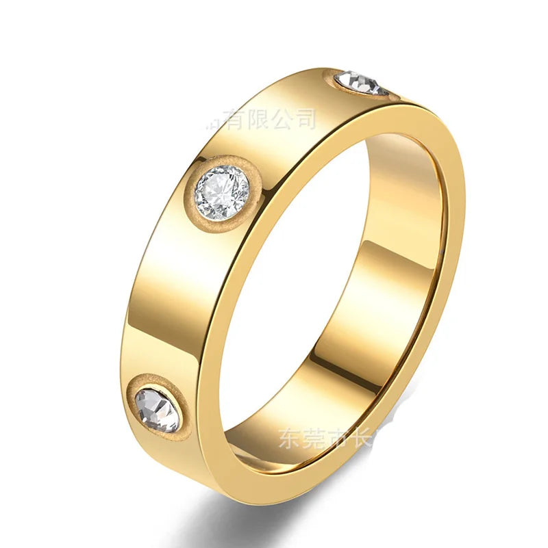 Stainless steel PVD plated 18k gold cartire cross zircon stone love couple ring for men women Valentine's Day birthday gift