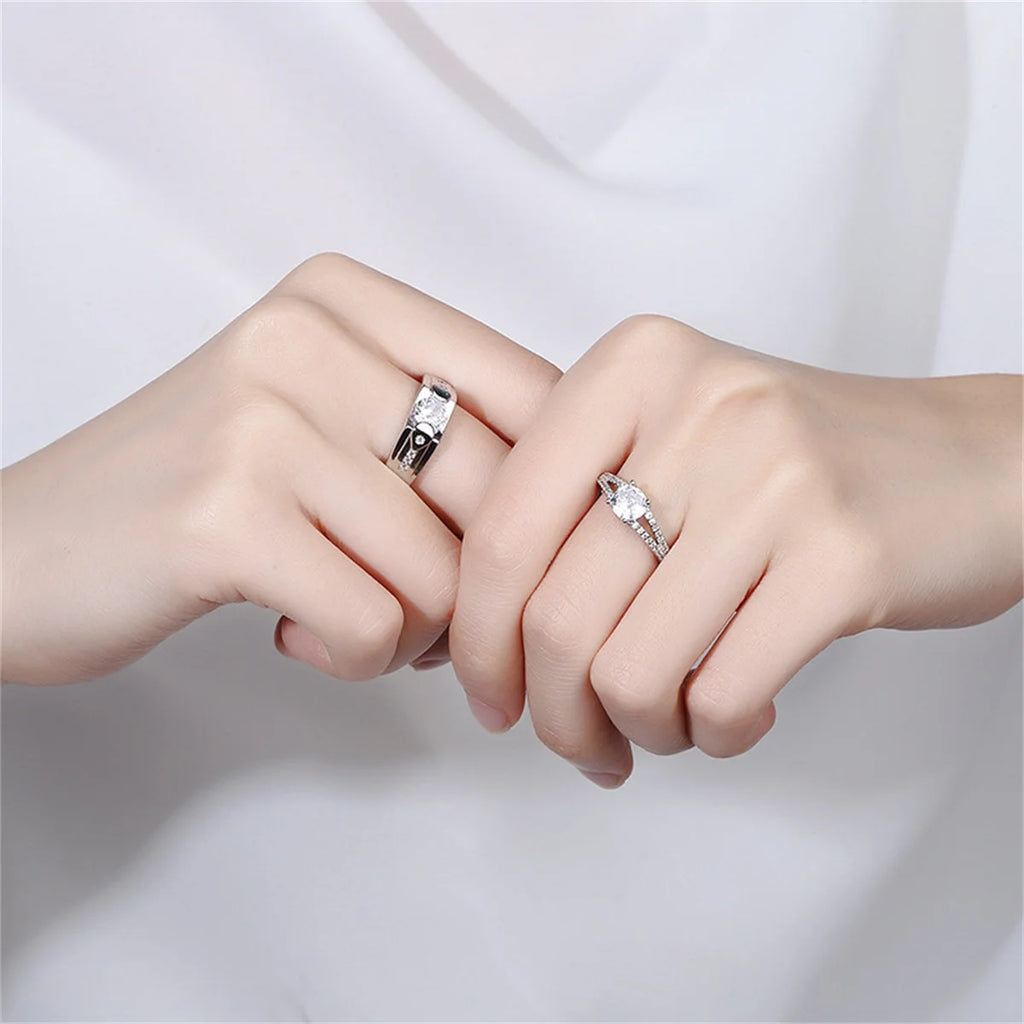 2Pcs/set Silver Plated Crown Square Couple Rings For Women Men Punk Forever Endless Love Wedding Ring Valentine's Day Jewelry