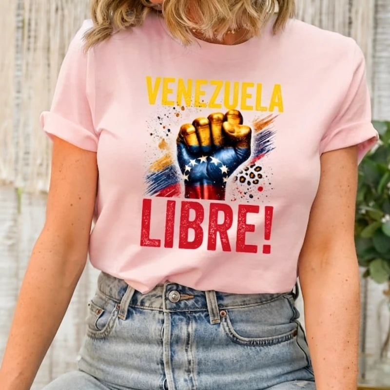 Venezuela Libre Tshirt Trendy Venezuela 2026 Shirts Gift for Friends and Family Members Venezuela T-shirt Cotton Tee Tops women
