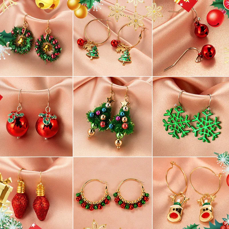 Luxury Christmas Earrings Cute Claus Snowman Tree Bell Elk Drop Earrings for Women Girls Kids Gifts 2022 Xmas Festival Jewelry