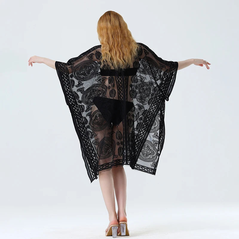 Swim Cover Up Lace White Beach Dress Sexy Long Cover up Woman Swimwear Bikini Tunic Long Pareos Robe Beachwear Outfit