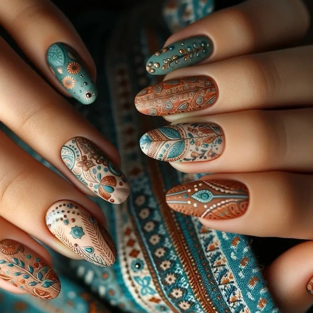 Autumn Matte Press-On Nails | 24pcs Rose Leaf Almond | Full Cover Acrylic Nail Tips with Glue