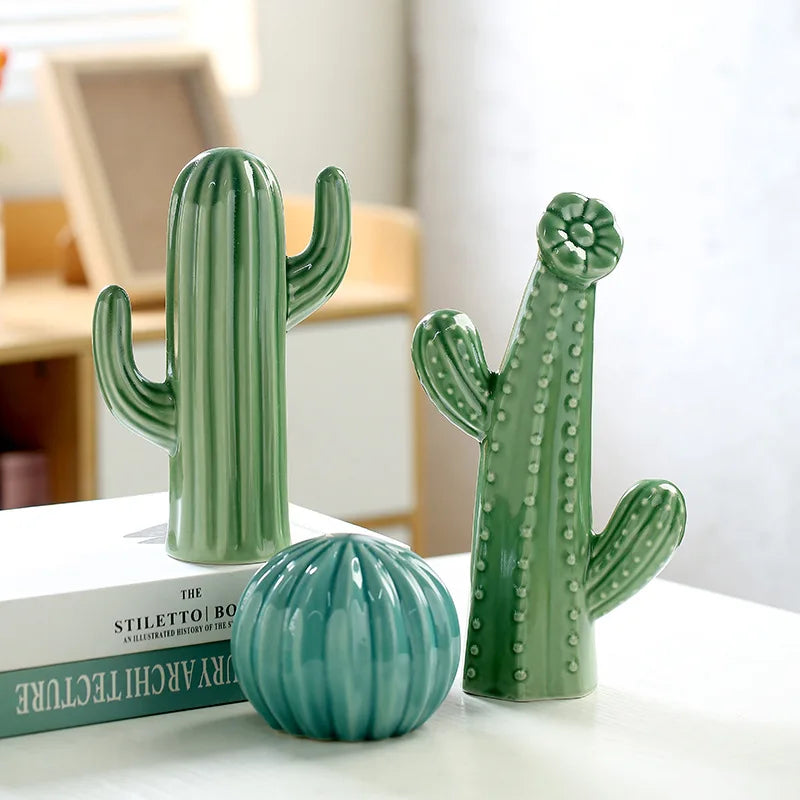 Minimalist Ceramic Cactus Ornament Creative Home Craft Decor for Living Room Entrance Desktop Business Gift