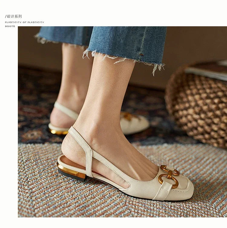 Women's Sandals Elegant Office Ladies Shoes and Sandals Women Casual Shoes Square Heel Sandals Slip On Woman Flats