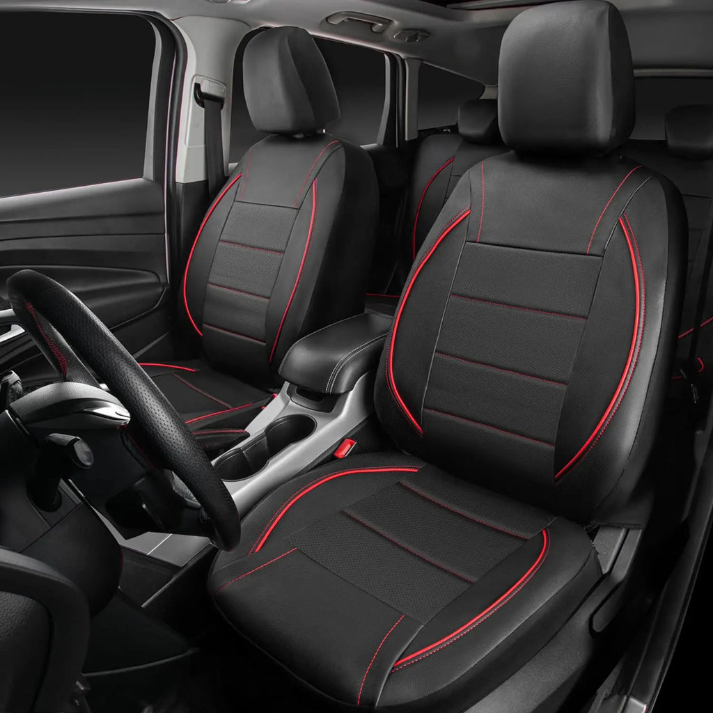 Universal Leather Car Seat Covers Red Simple Waterproof 5 Seat Car Seat Cover