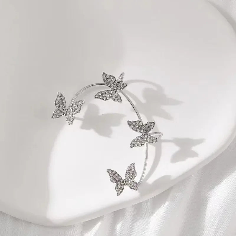 Silver Butterfly Clip-On Earrings – Sparkling Zircon Ear Cuff No Piercing